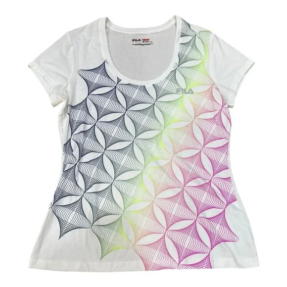 Fila Sport White Colorful Geometric Athletic Tee M - Picture 1 of 3